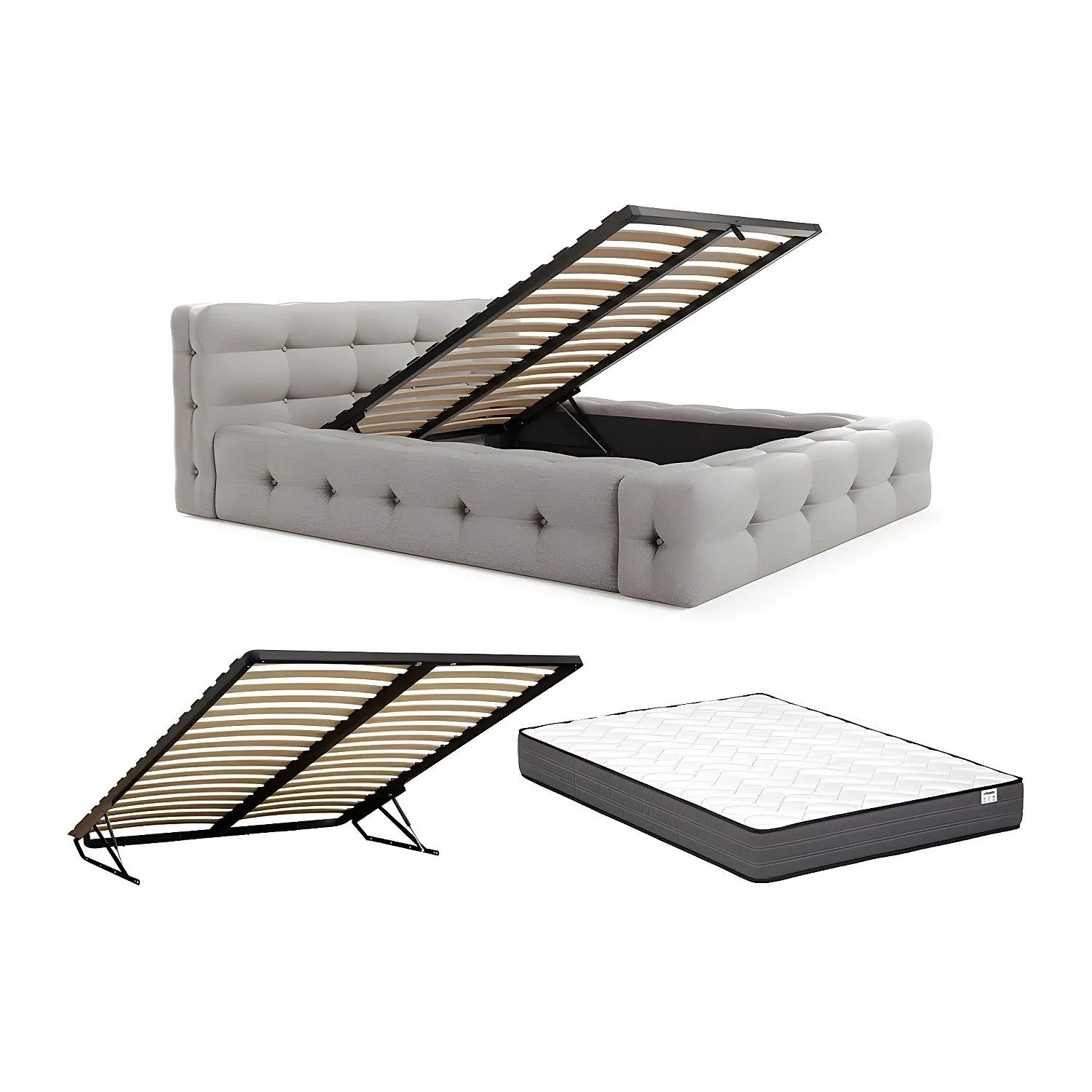 Vente-unique Bett Mit Bettkasten Leruco Hellgrau 183 cm