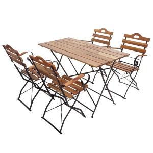 Proregal Biergarten-Set HxBxT 88x120x60 cm Gastronomie-Qualität Akazie Naturfarben Bistroset Klapptisch Klappstuhl