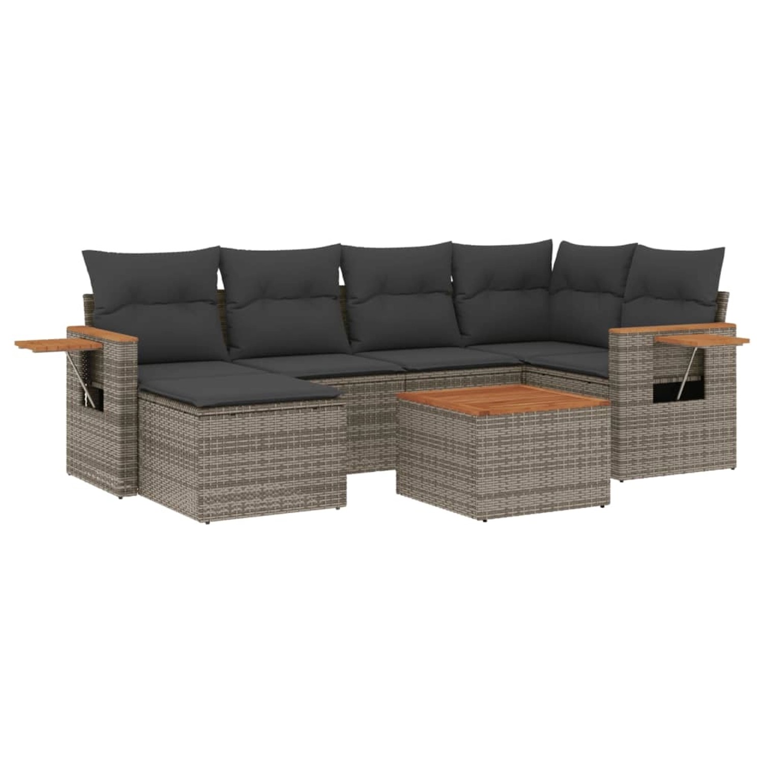 vidaXL 7-Tlg Garten-Sofagarnitur mit Kissen Grau Poly Rattan 3227026