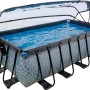 Grauer EXIT Stone Pool 400x200x122 cm mit Abdeckung, Sandfilterpumpe und Wärmepumpe.