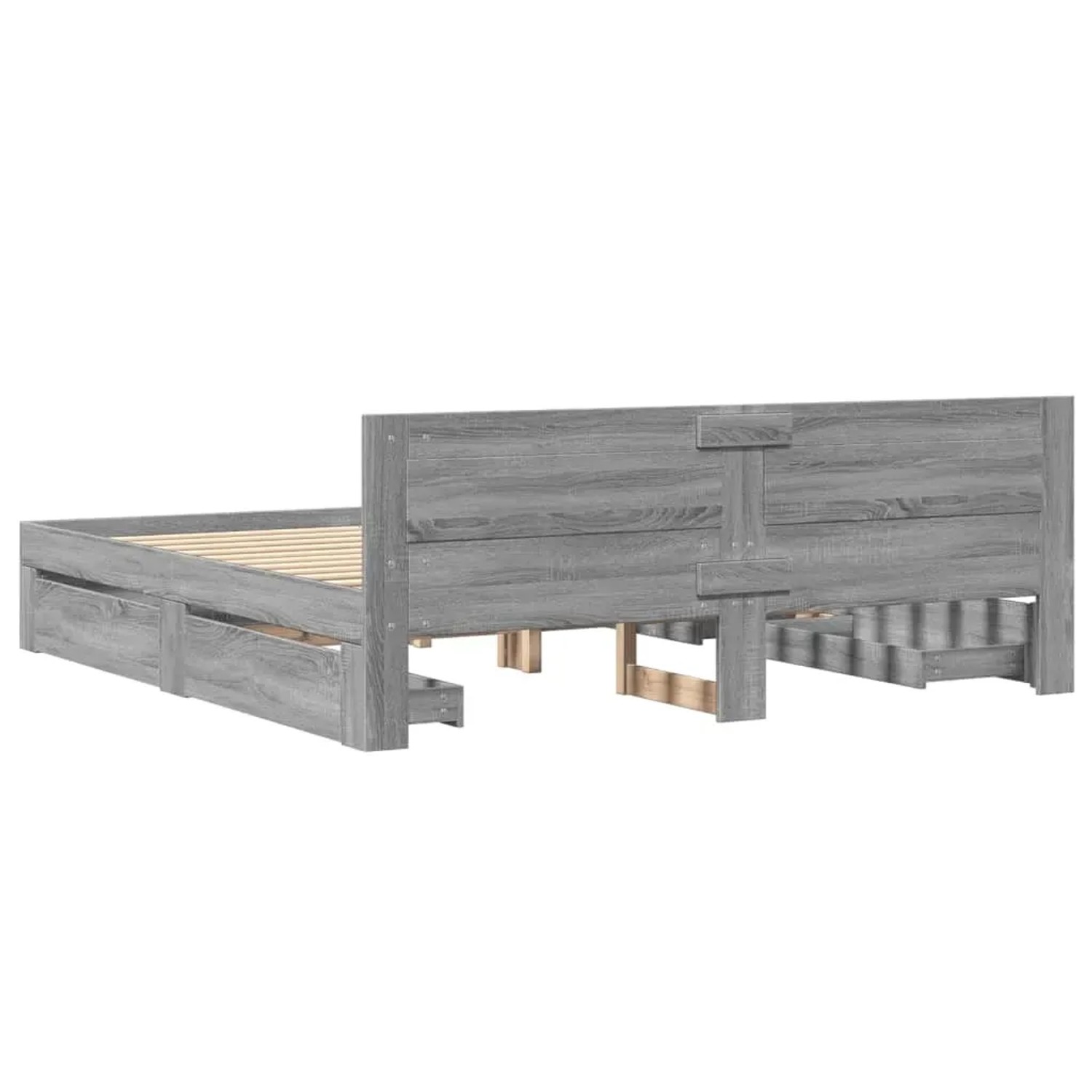 vidaXL Bettgestell mit Kopfteil, Grau Sonoma, 200x200cm, Holzwerkstoff mit Schubladen.