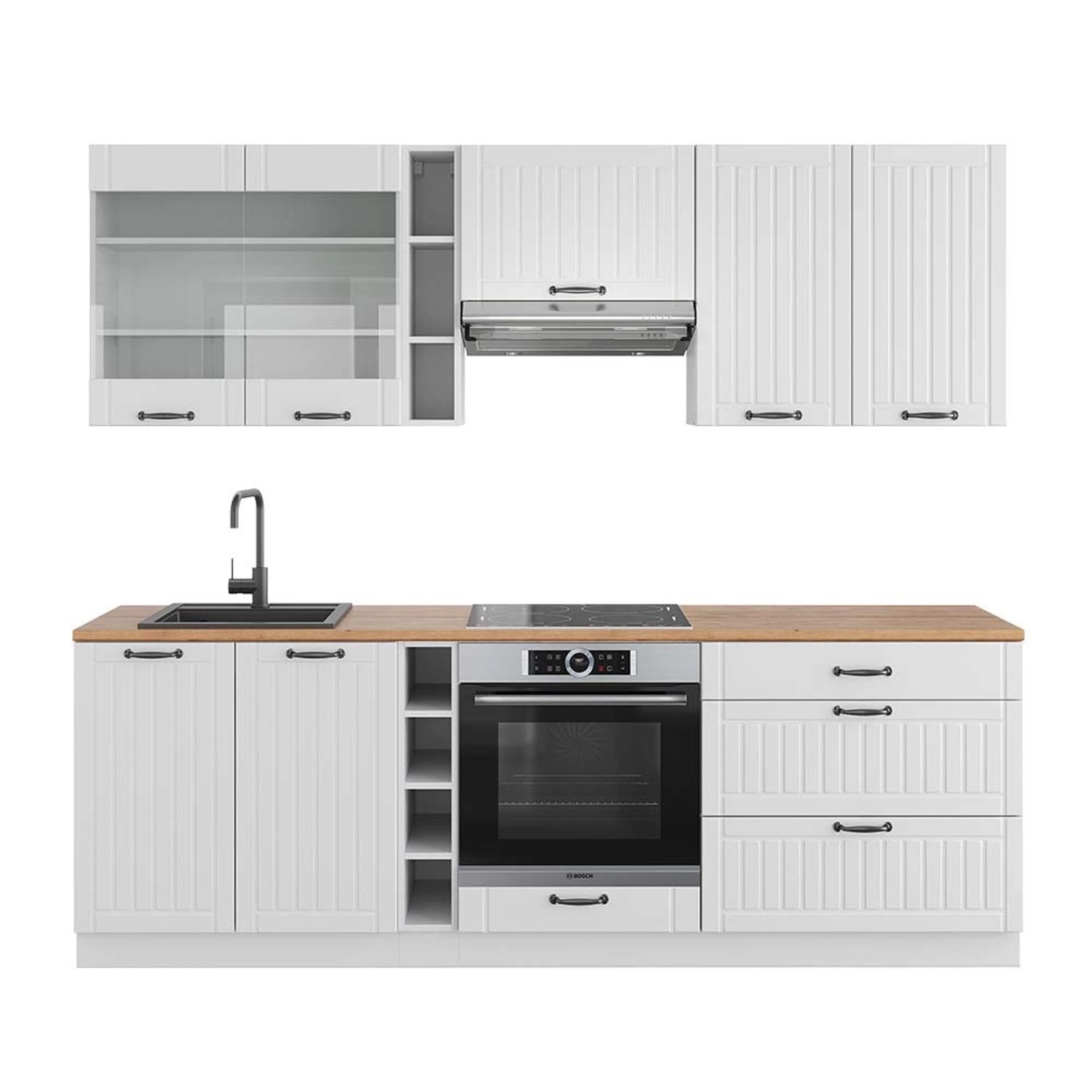 Vicco Fame-Line Küchenzeile Weiß Landhaus/Weiß 235 cm AP Eiche günstig online kaufen