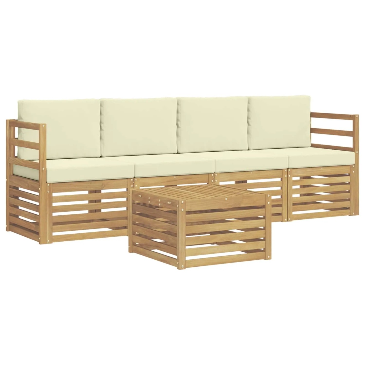vidaXL Outdoor-Sofagarnitur mit Kissen 5-Tlg Weiß und Creme Polyester 3391335