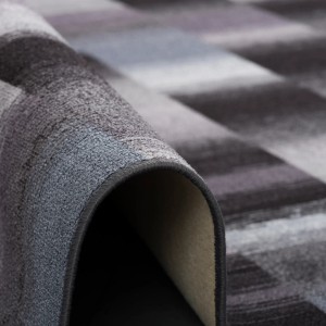 Detailansicht: Snapstyle Velour Teppich Mystic Karo in Blau-Grau, Kurzflorteppich.