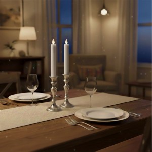 Relaxdays LED Stabkerzen 6er Set Echtwachs Weiß Flackernd Flammenlos 25 cm x 2 cm