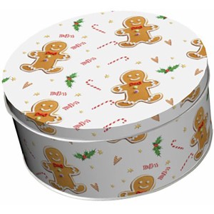 Mehrfarbige Boltze Vorratsdose Fiete (Ø 16cm) mit Lebkuchenmann-Motiv für Weihnachtsdekoration.