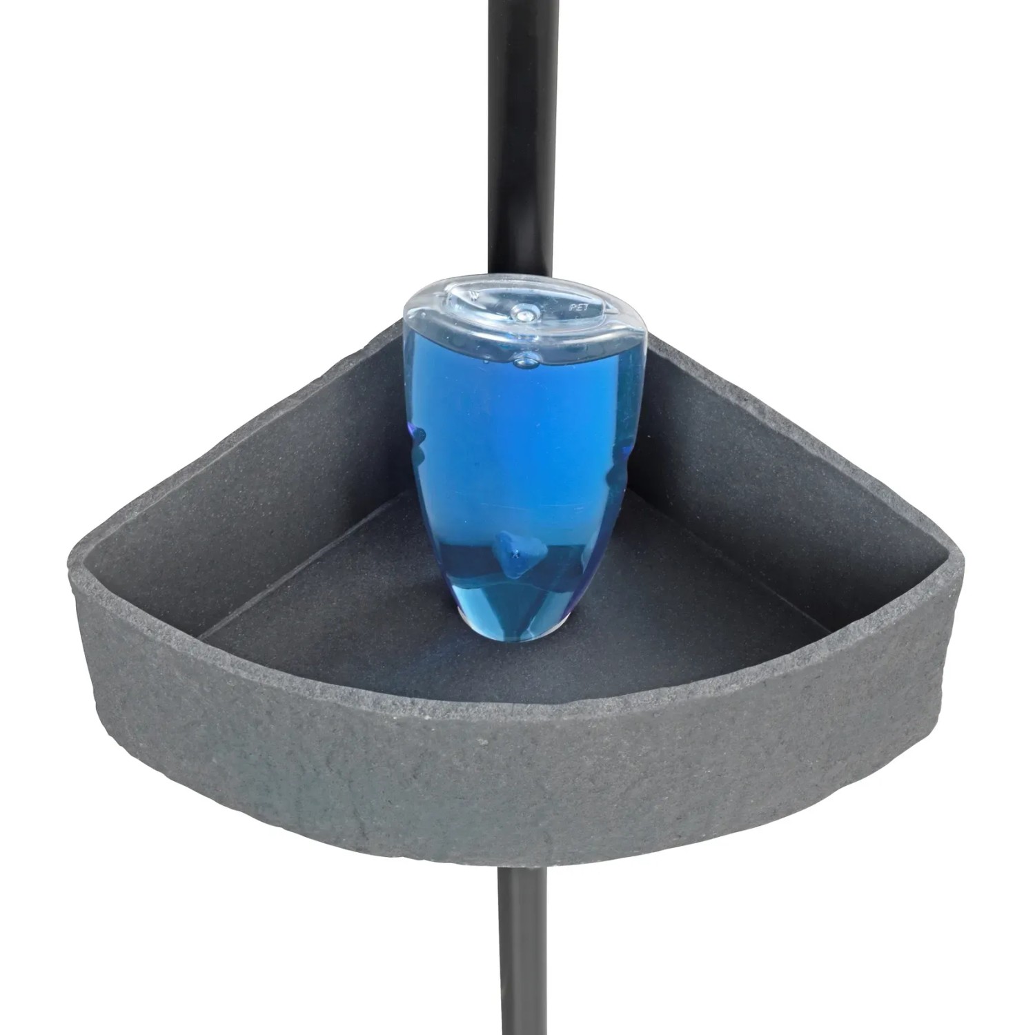 Detailaufnahme: Wenko Teleskop-Eckregal Villata mit Korb und Duschgel in Grau/Schwarz.