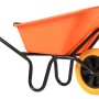 Orangefarbene Haemmerlin Schubkarre Crusader 120 l mit PU-Rad und schwarzem Stahlgestell.