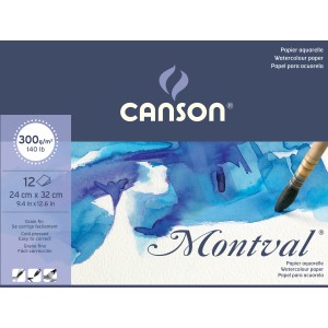 CANSON Montval Aquarellpapierblock, 12 Blatt, 24x32cm, feine Körnung, für Aquarell-, Gouache- und Acrylmalerei.