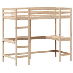 vidaXL Hochbett mit Schreibtisch 90x190 cm Massivholz Kiefer 842858
