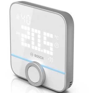 Bosch Smart Home Heizkörperthermostat II, eckig, mit LED-Display zur Temperaturregelung.