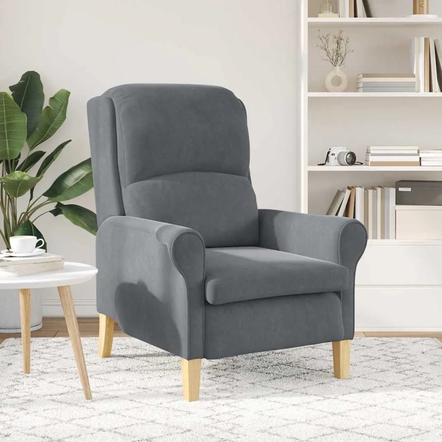 Dunkelgrauer vidaXL Sessel aus Samt, ein eleganter Loungesessel für Wohnzimmer.