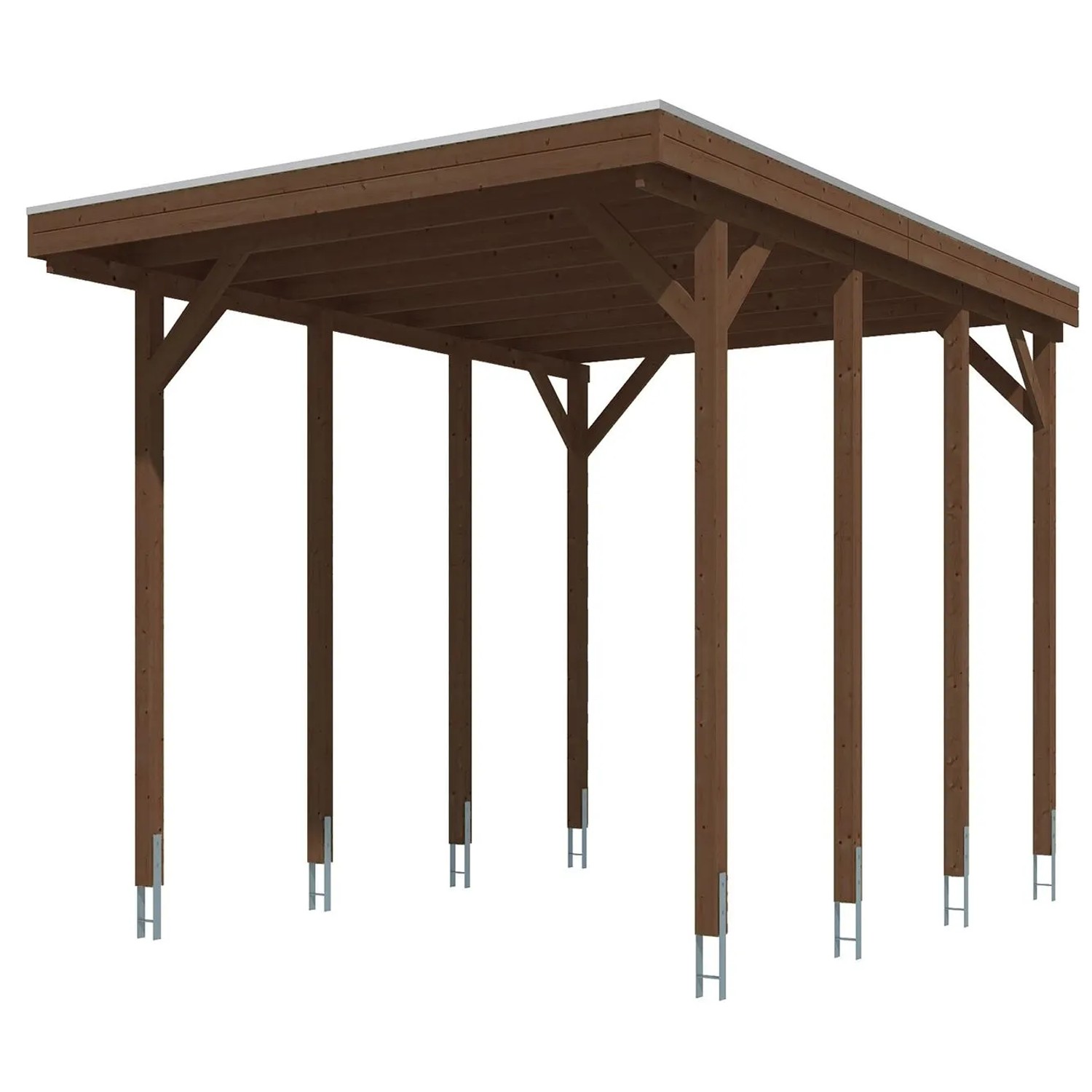 Skan Holz Caravan-Carport Friesland mit Stahldach 402 cm x 555 cm Nussbaum