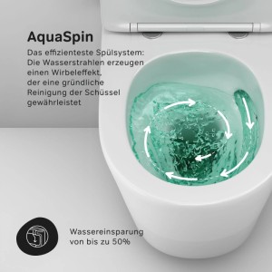 AM.PM Wand WC mit Softclosing Sitzabdeckung Spirit Spülrandlos Toilette Hänge WC CSB190P0SC Aquaspin