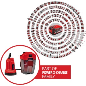 Einhell Akku-Klarwasserpumpe GE-SP 18 LL Li Solo mit Power X-Change Akku und Batteriebox.