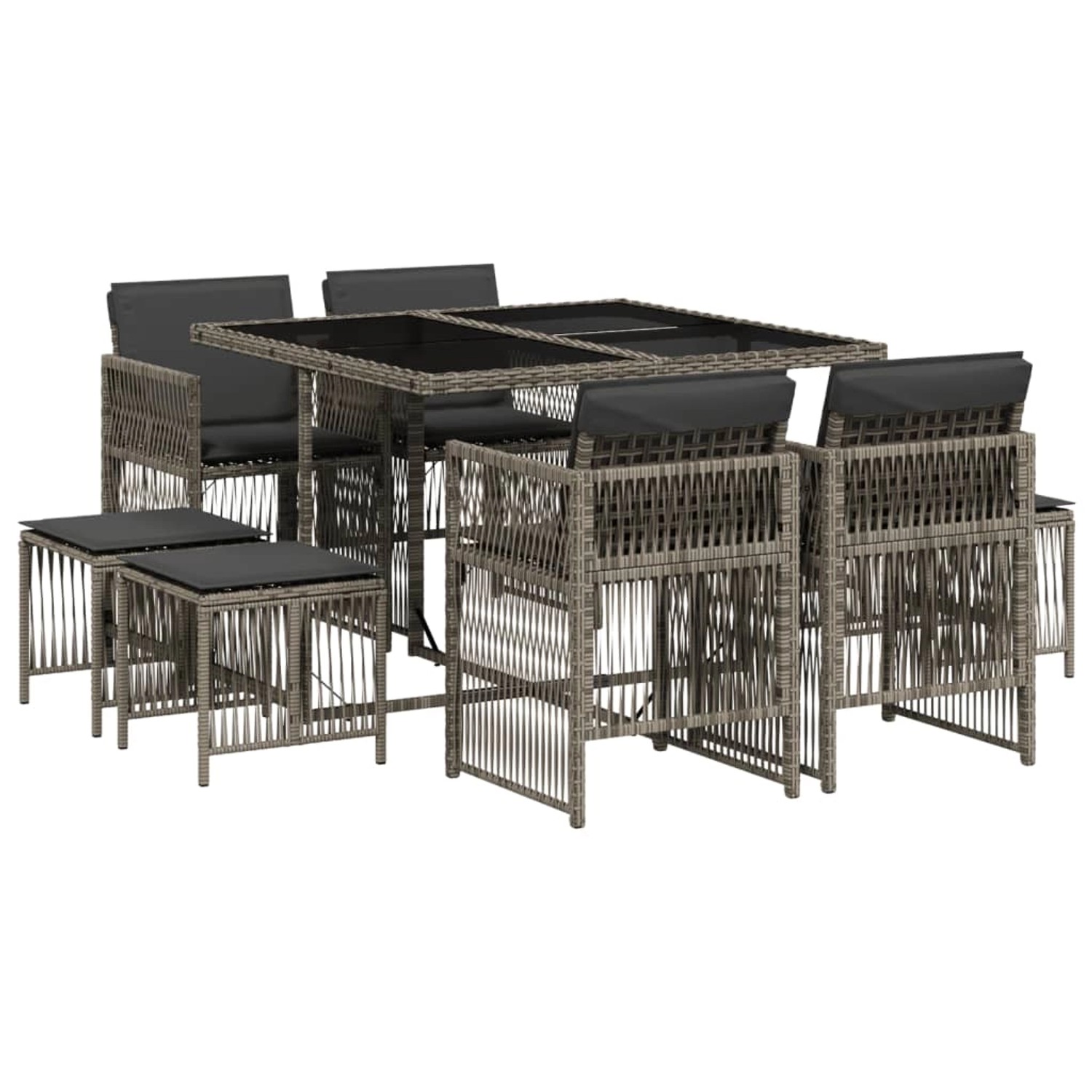 vidaXL 9-Tlg Garten-Essgruppe mit Kissen Grau Poly Rattan 3210956 günstig online kaufen