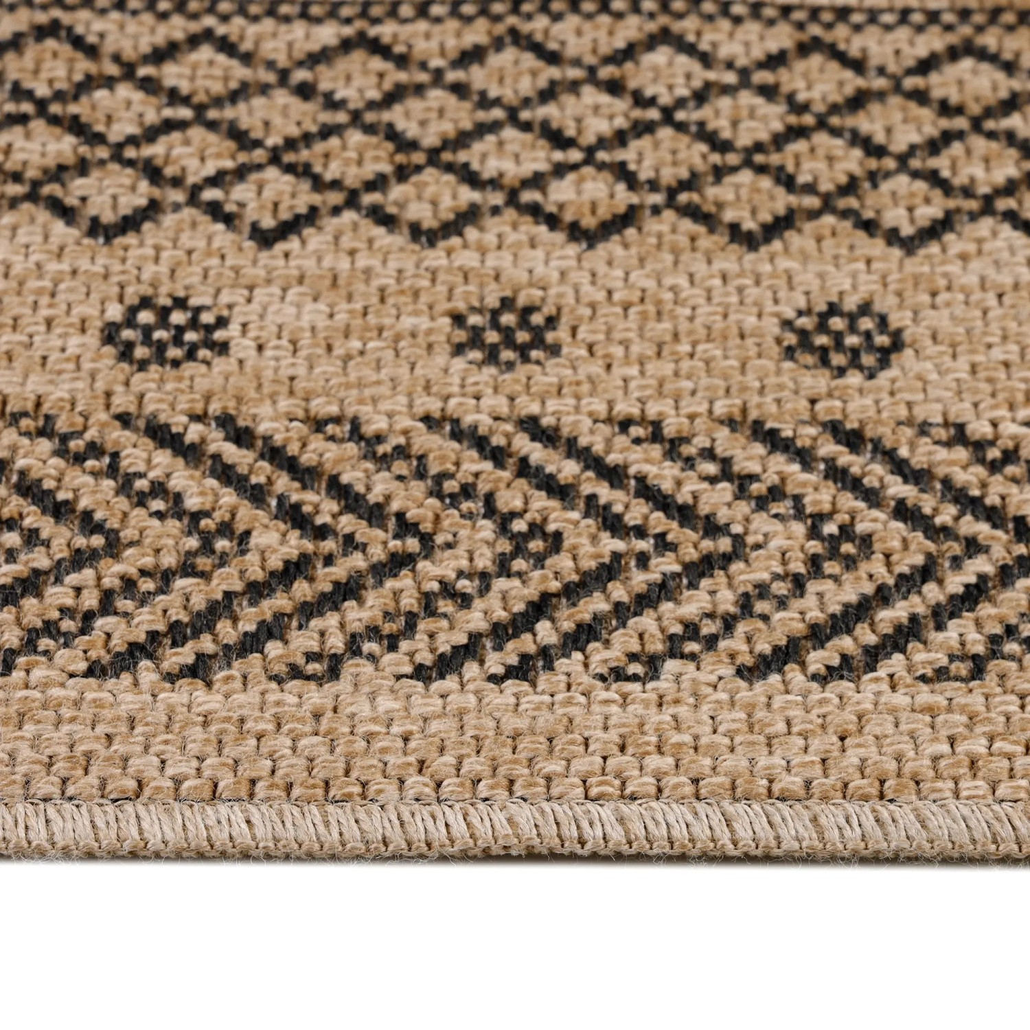 Ayyildiz Outdoor-Teppich Dhaka, 80x150 cm, schwarz mit Vintage-Muster in Natur-Optik.