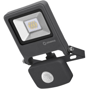 Dunkelgraue Ledvance LED-Außenleuchte Endura Flood mit Sensor, 10W, warmweiß.