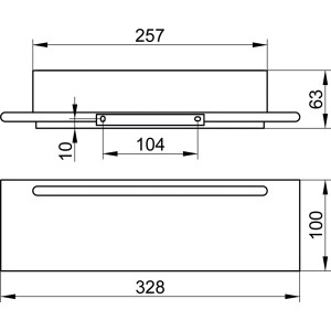 Technische Zeichnung Keuco Duschablage Edition 400 mit Maßen, Aluminium Silber eloxiert.