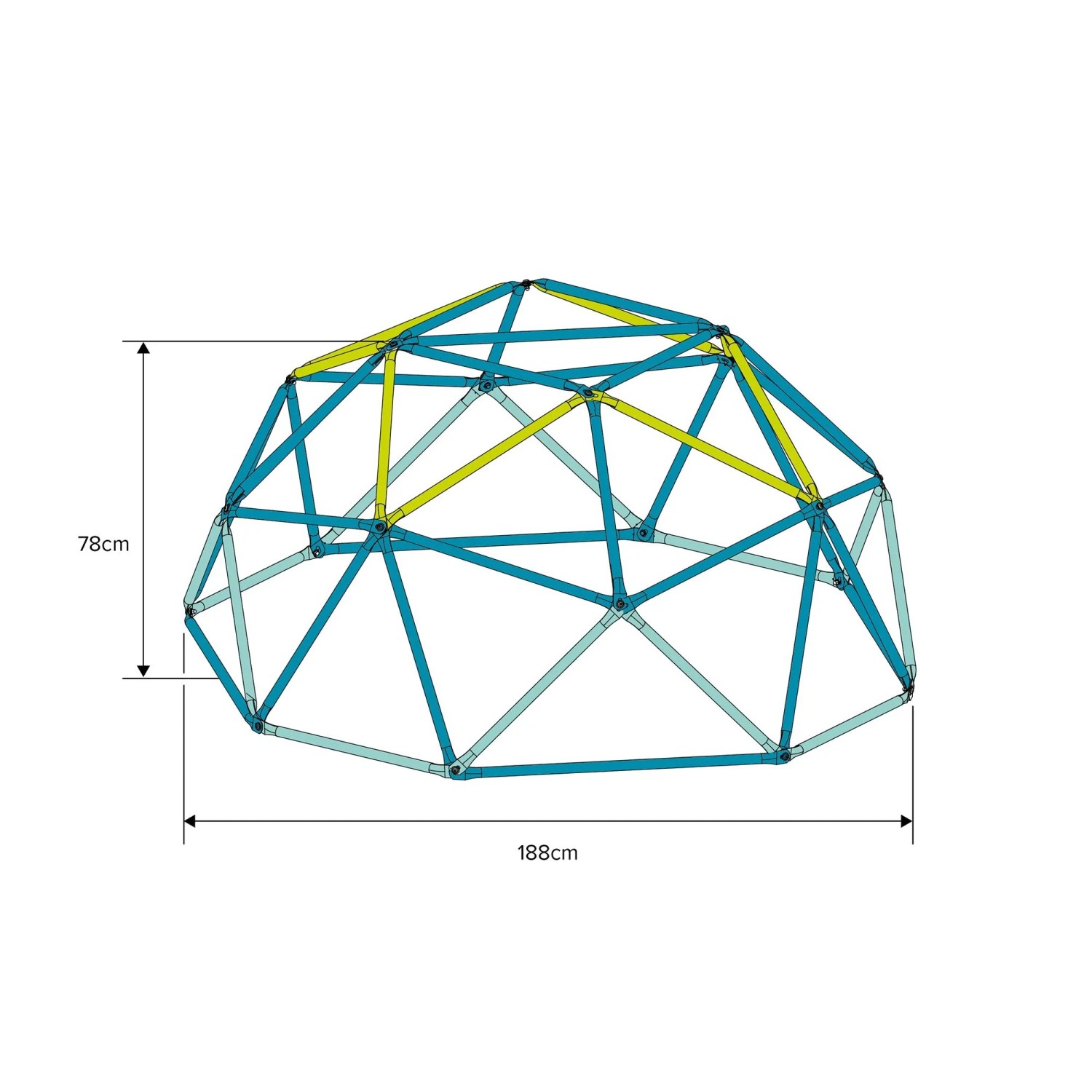 TP Toys Klettergerüst Metal Dome blau, 188x188x78cm, mit Maßangaben. Fördert Motorik und Gleichgewicht.