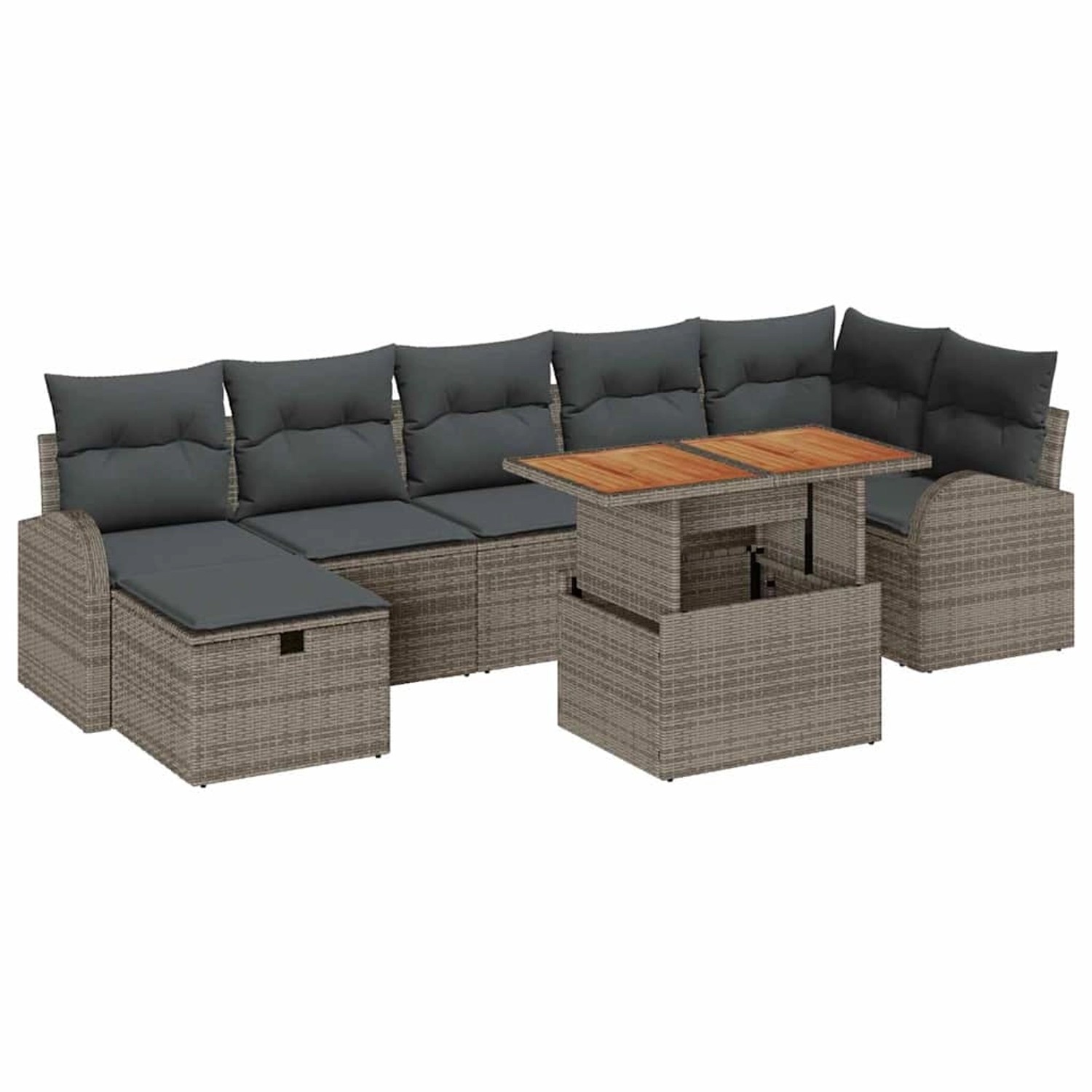 vidaXL Garten-Sofa-Set mit Kissen mit Speicher 8-Tlg Grau Poly Rattan 33599 günstig online kaufen