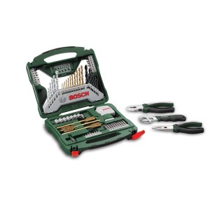 Bosch X-Line 70-teilig Zubehörbox mit Bohrern, Bits, Steckschlüsseln und Zangen-Set.