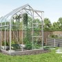 Vitavia Gewächshaus Orion 3800 aus Alu mit Pflanzen im Garten.