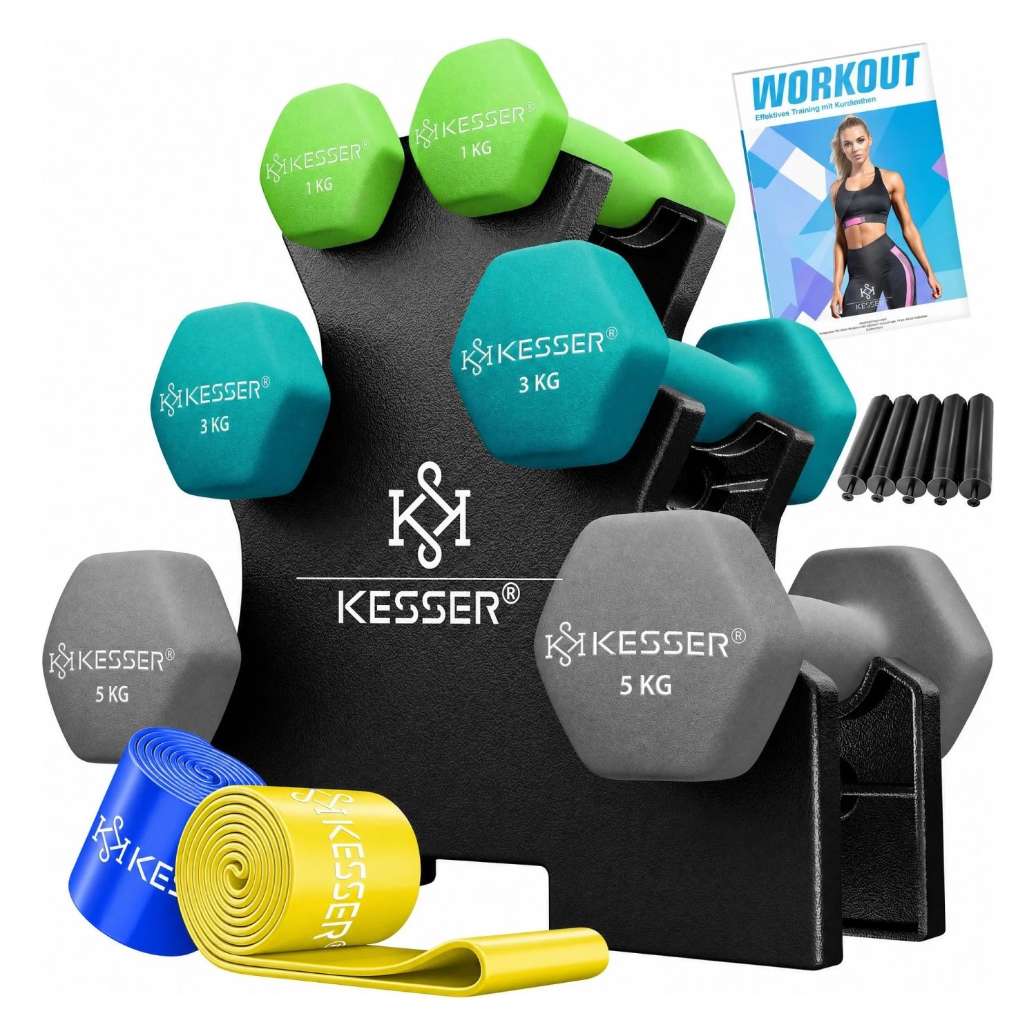 KESSER Hantelset 18 kg 2 x 1 kg 3 kg 5 kg Hellgrün Petrolblau Hellgrau 3 Paar