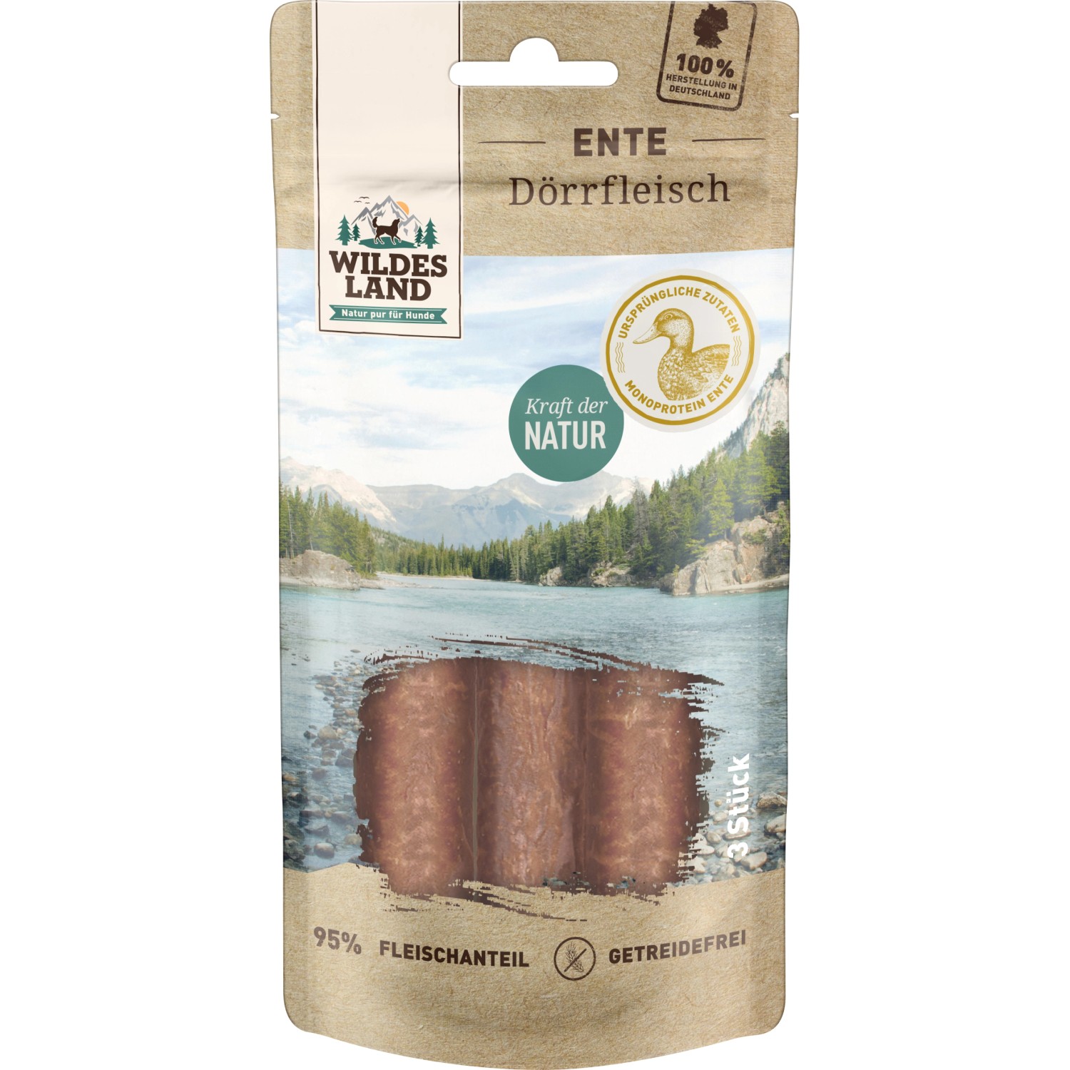 Wildes Land Hunde-Snack Enten Dörrfleisch 65 g 3 Stück