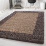 Ayyildiz Hochflorteppich Life 1503 Taupe, 80x150 cm. Shaggy Teppich mit Bordüre in Taupe und Braun.