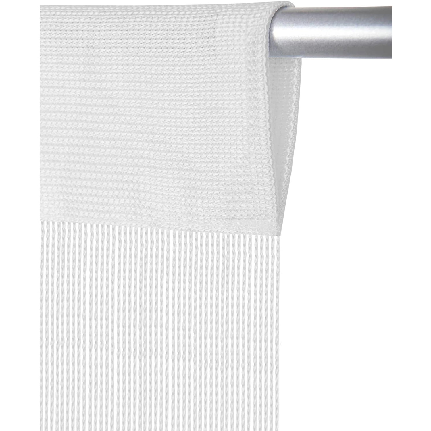 Weißer Arsvita Fadenvorhang Prince 300x250 cm mit Stangendurchzug.