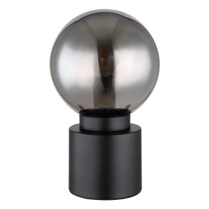 Globo Tischleuchte Marka, schwarz, Ø 15 cm. Design-Tischlampe mit rauchfarbenem Glas.