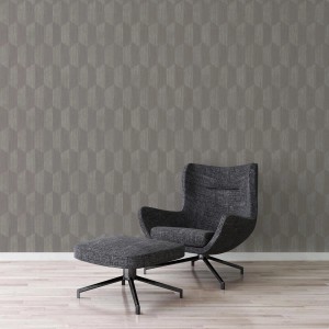 Skandinavische Vliestapete in Taupe mit geometrischem Muster im Büro/Schlafzimmer.