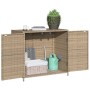 Beiger VidaXL Gartenschrank aus Poly Rattan, 83x45x76 cm, mit geöffneten Türen und Gartenzubehör.