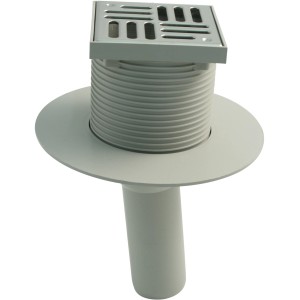 Marley Balkonablauf mit senkrechtem Abgang DN 50 aus grauem Kunststoff.