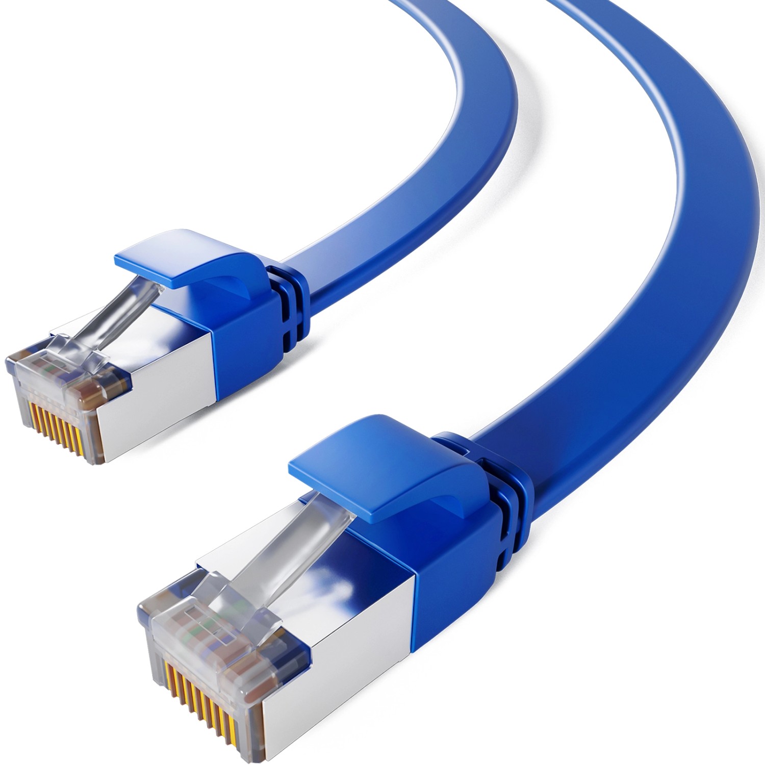hb-digital Flachkabel CAT 7 Rohkabel RJ45 LAN Kabel Flach Kupfer bis zu 10 Gbit/s U/FTP PVC 2m Blau