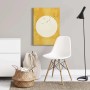 Wandbild mit gelbem Kreis und Vögeln im asiatischen Stil. Leinwandbild für Wohnzimmer im Mid-Century-Stil.