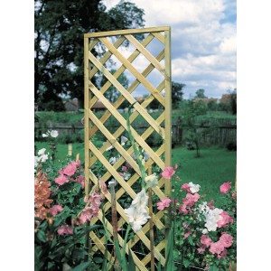 Diagonal-Rankgitter aus druckimprägniertem Holz, 60x180cm, im Garten mit Blumen.