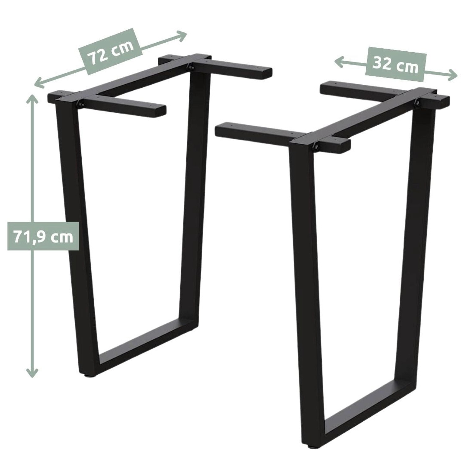 2er Set schwarze holz4home Trapez Tischgestelle aus Metall für Esstische.