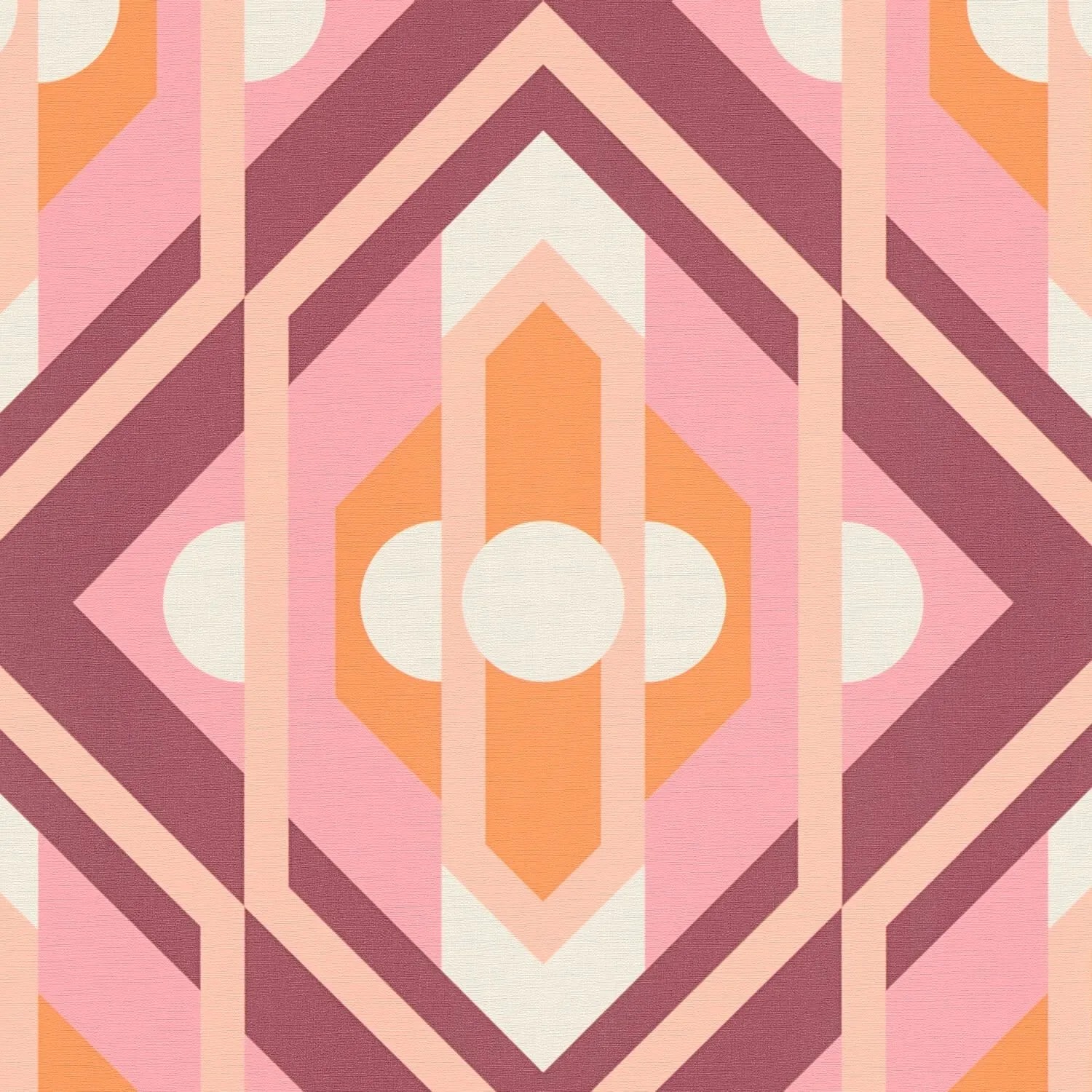 PROFHOME 395311-GU Retro Tapete Geometrisch Rosa Orange Rot Creme-Weiß 0,53 m x 8,50 m 4,50 m2