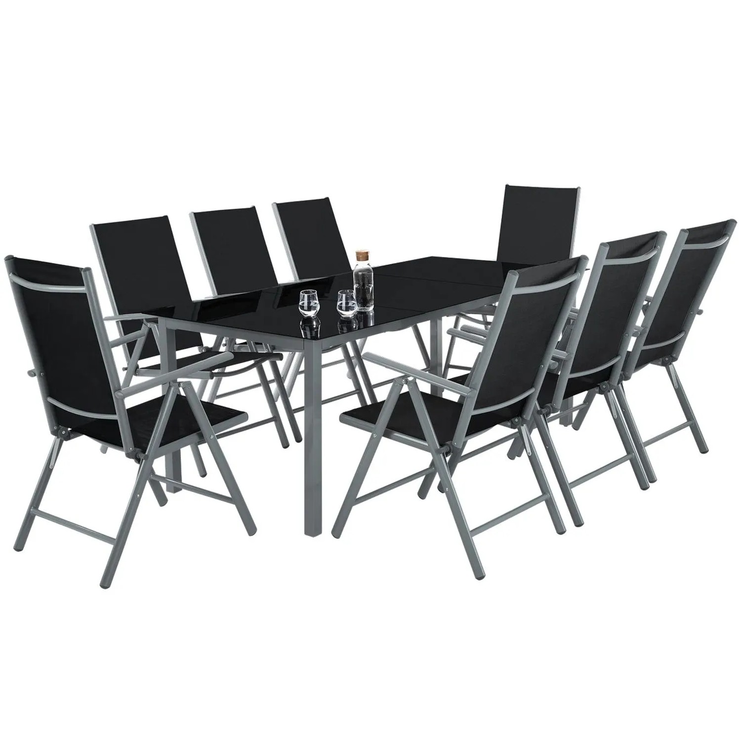 Tectake Aluminium Sitzgruppe Pompeii Mit Aluminiumgestell  Für 8 Personen Wetterfest  189 x 90 x 72 70 cm Anthrazit