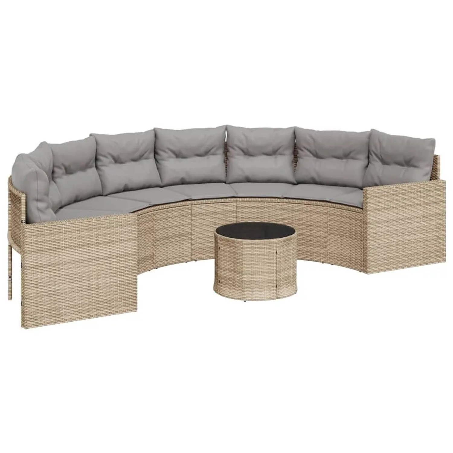 vidaXL Gartensofa mit Tisch und Kissen Halbrund Beige Poly-Rattan 3318519