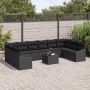 Schwarzes 11-teiliges vidaXL Garten-Sofa-Set aus Poly Rattan mit Tisch und bequemen Kissen.
