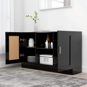 Schwarzes vidaXL Sideboard (120 cm) aus Holzwerkstoff mit offenen und geschlossenen Fächern.