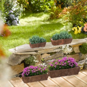 Relaxdays Blumenkasten 4er Set Tannenholz Kokosfaser PE Natur Ausgekleidet