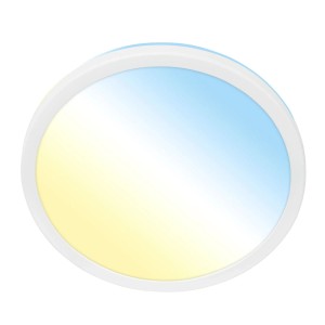 Weiße, flache Briloner LED-Deckenleuchte Kada mit einstellbarer Farbtemperatur.