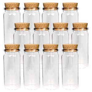 Bestlivings Glasfläschchen mit Korken, 50ml, 24er Pack. Kleine, klare Glasbehälter für Flüssigkeiten.