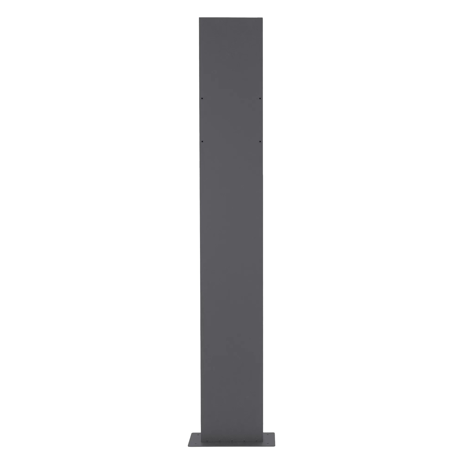 Moderner Standbriefkasten in Anthrazit mit Zeitungsfach und Edelstahl-Fuß für den Außenbereich.
