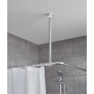 Kleine Wolke Deckenhalterung Chrom (60cm) mit Duschstange und Vorhang im Badezimmer.