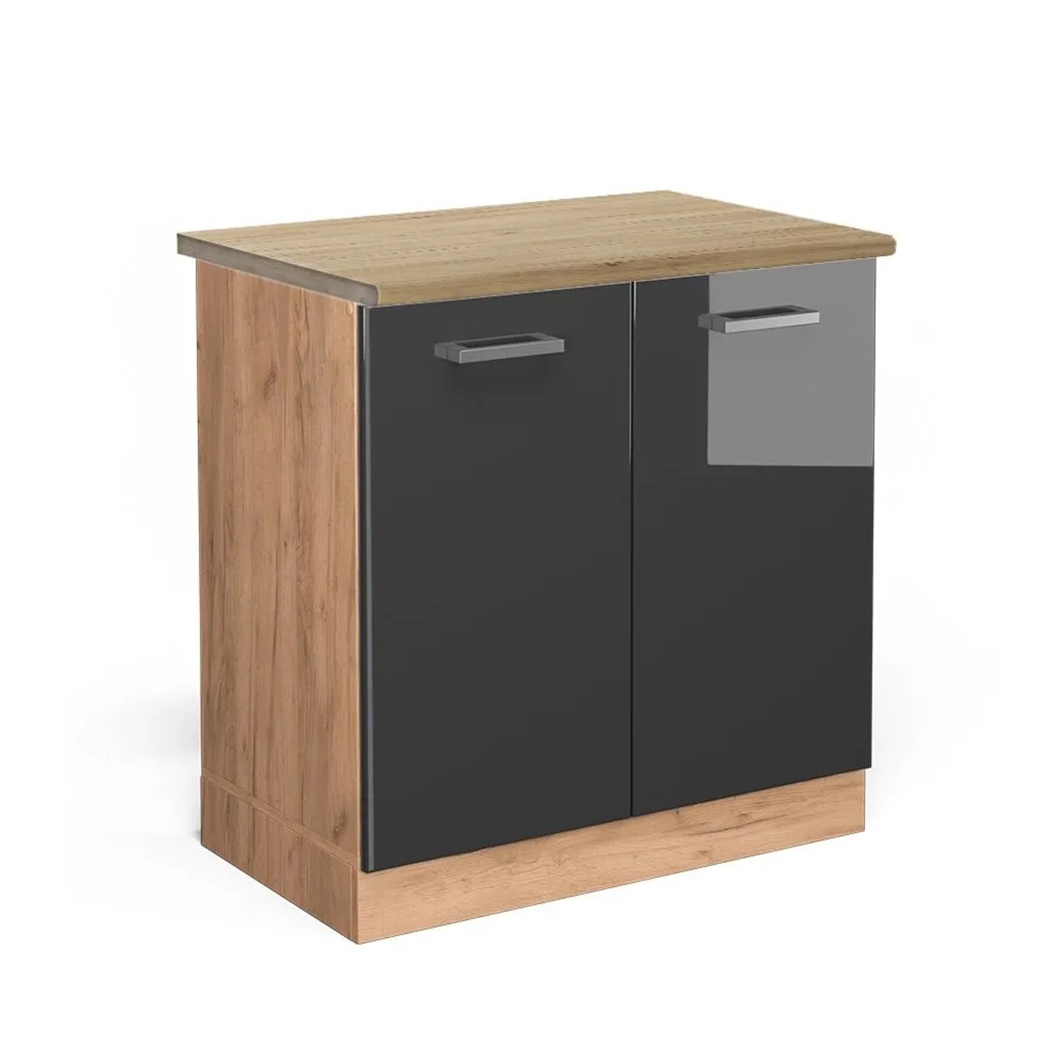 Vicco Spülenunterschrank R-Line Anthrazit Hochglanz Goldkraft Eiche 80 cm AP Eiche
